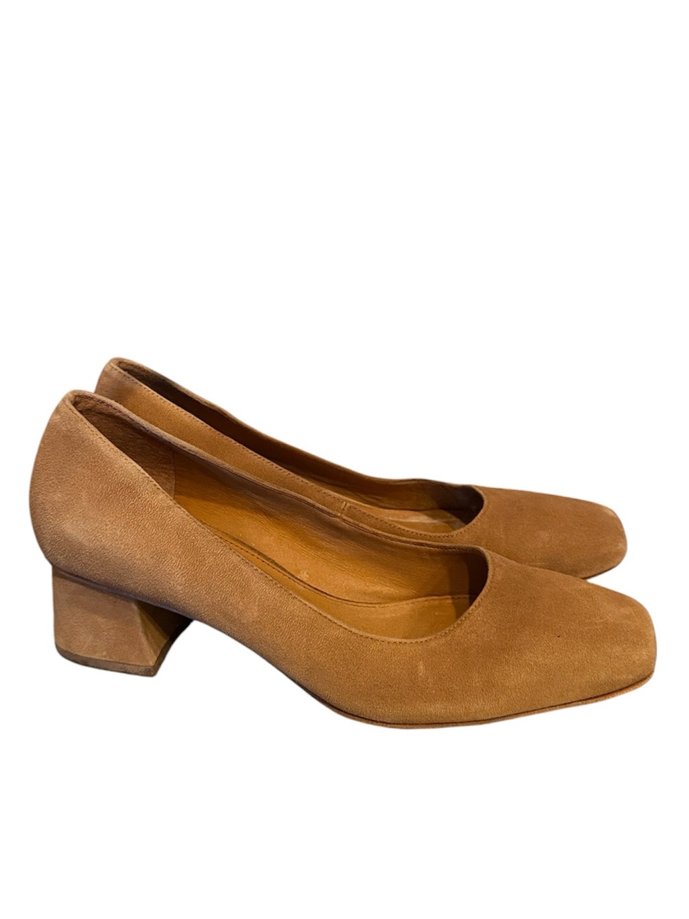 J. MCLAUGHLIN 7.5 US 5.5 UK Pumps Casey Suede Block Heels Cognac Womens